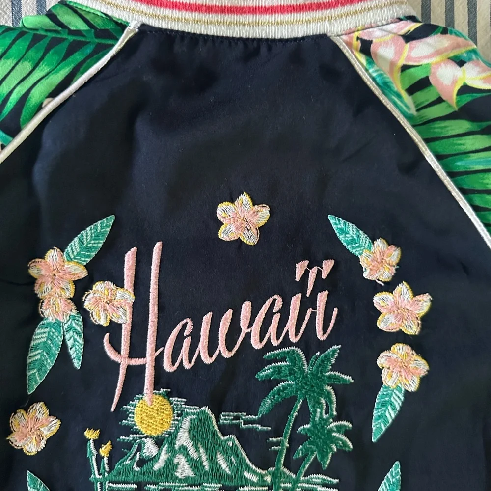 Kpop Demon Hunters ZOEY look-a-like Jacket -Navy Aloha Floral Sleeve Kids Jacket